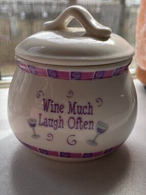 Ceramic Spice Jar with Lid "Wine Much Laugh Often" Kitchen Storage